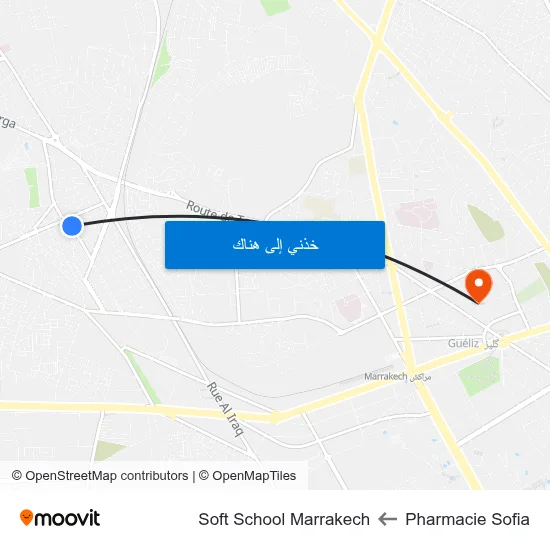Pharmacie Sofia to Soft School Marrakech map