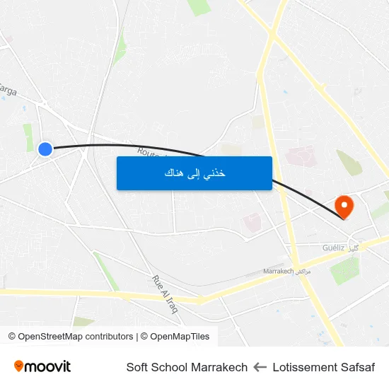 Lotissement Safsaf to Soft School Marrakech map
