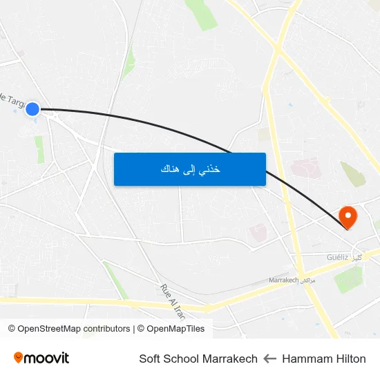 Hammam Hilton to Soft School Marrakech map
