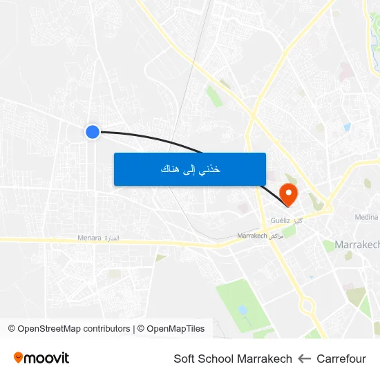 Carrefour to Soft School Marrakech map