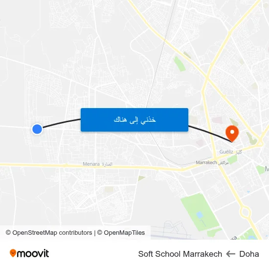 Doha to Soft School Marrakech map