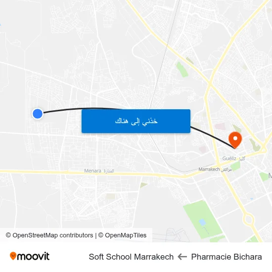 Pharmacie Bichara to Soft School Marrakech map