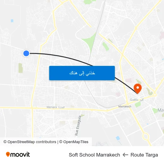 Route Targa to Soft School Marrakech map