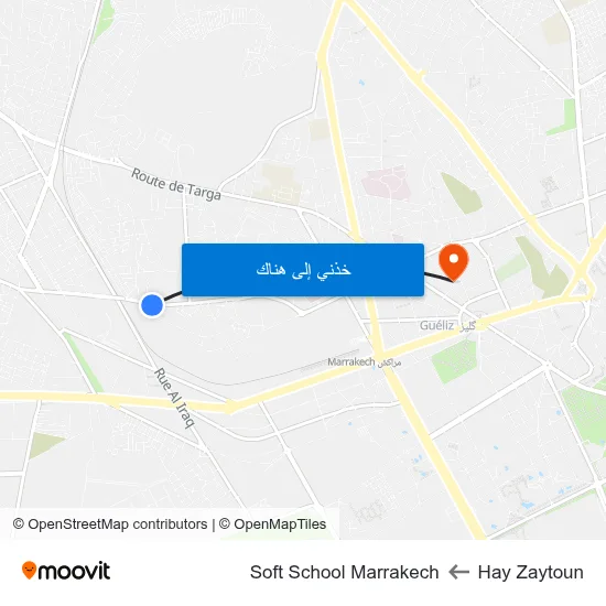 Hay Zaytoun to Soft School Marrakech map