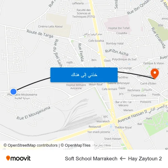 Hay Zaytoun 2 to Soft School Marrakech map