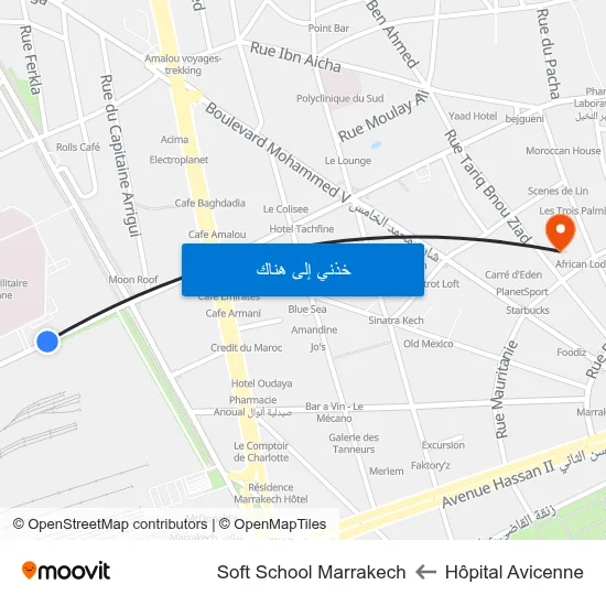 Hôpital Avicenne to Soft School Marrakech map