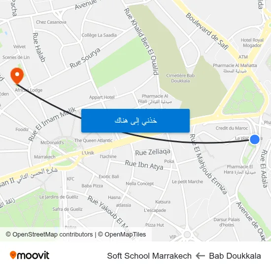 Bab Doukkala to Soft School Marrakech map