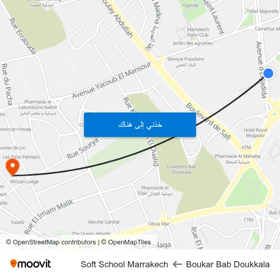 Boukar Bab Doukkala to Soft School Marrakech map