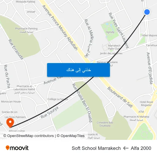 Alfa 2000 to Soft School Marrakech map