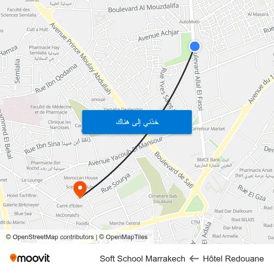 Hôtel Redouane to Soft School Marrakech map