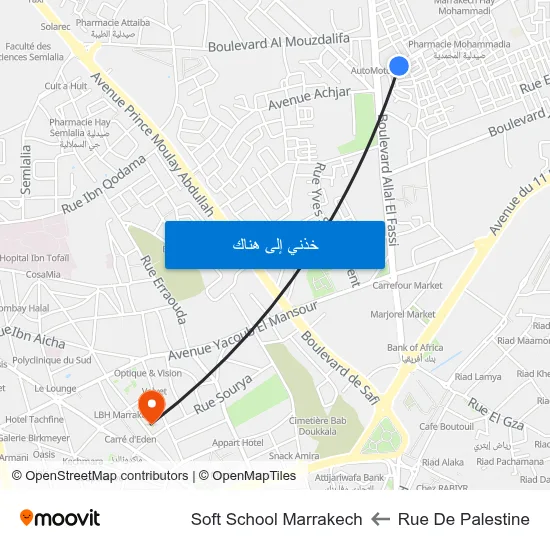 Rue De Palestine to Soft School Marrakech map