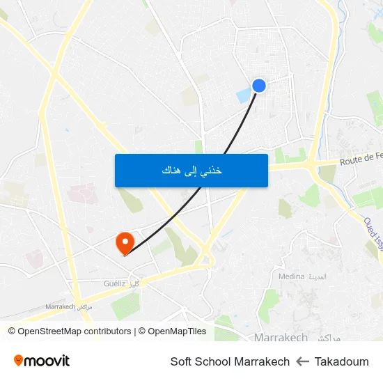 Takadoum to Soft School Marrakech map