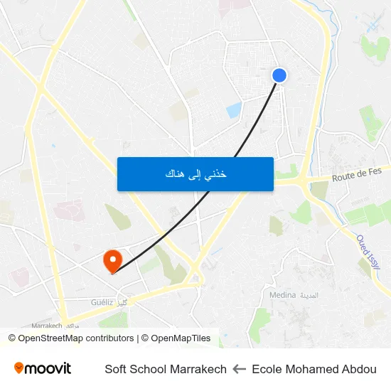 Ecole Mohamed Abdou to Soft School Marrakech map