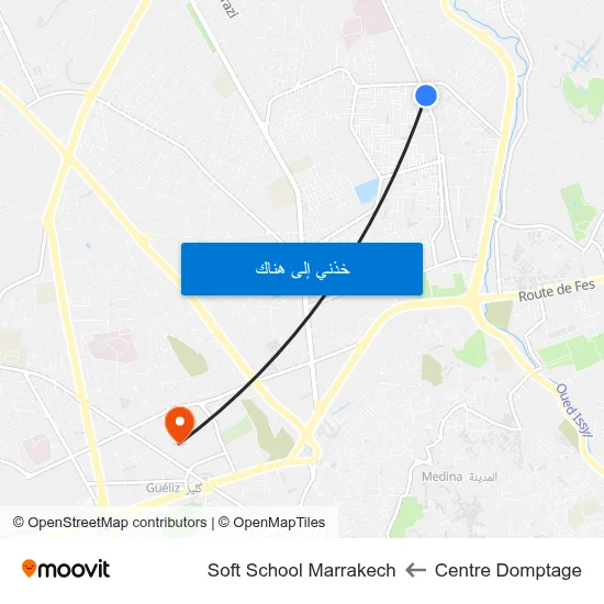 Centre Domptage to Soft School Marrakech map