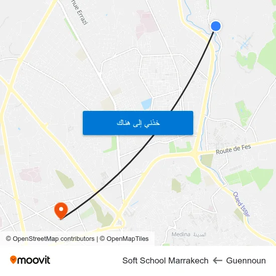 Guennoun to Soft School Marrakech map