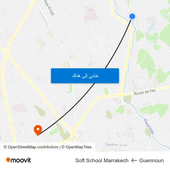 Guennoun to Soft School Marrakech map