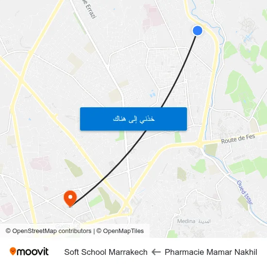Pharmacie Mamar Nakhil to Soft School Marrakech map