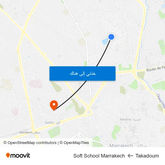 Takadoum to Soft School Marrakech map