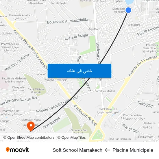 Piscine Municipale to Soft School Marrakech map