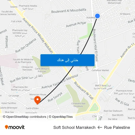 Rue Palestine to Soft School Marrakech map