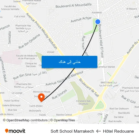 Hôtel Redouane to Soft School Marrakech map