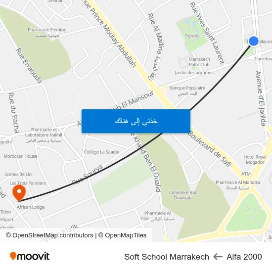 Alfa 2000 to Soft School Marrakech map