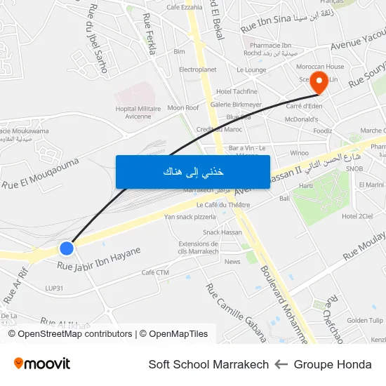 Groupe Honda to Soft School Marrakech map