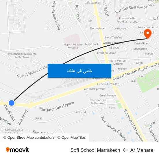 Ar Menara to Soft School Marrakech map