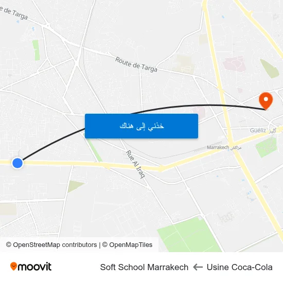 Usine Coca-Cola to Soft School Marrakech map