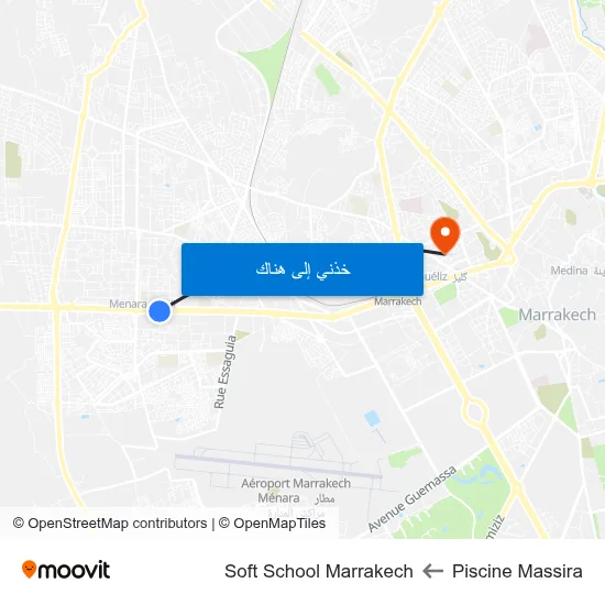 Piscine Massira to Soft School Marrakech map
