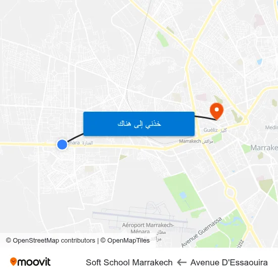 Avenue D'Essaouira to Soft School Marrakech map