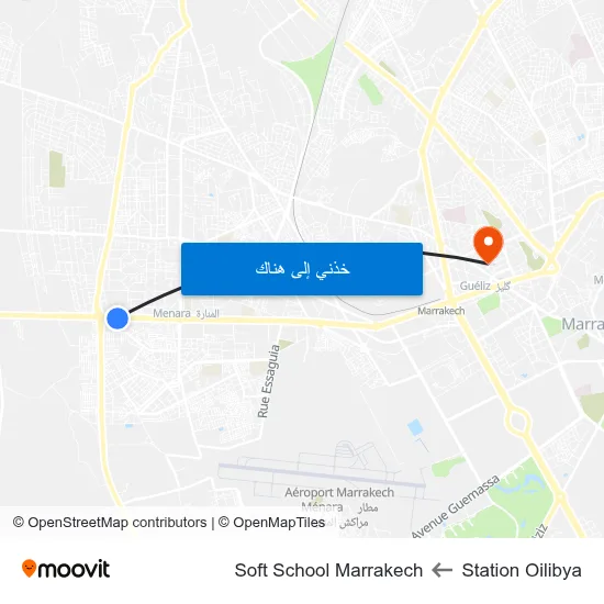 Station Oilibya to Soft School Marrakech map