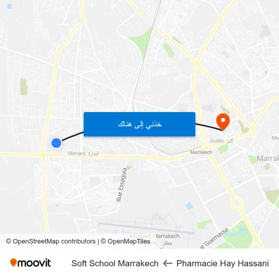 Pharmacie Hay Hassani to Soft School Marrakech map