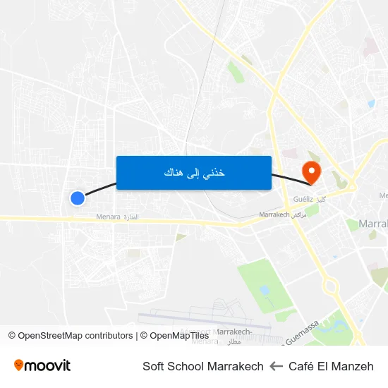 Café El Manzeh to Soft School Marrakech map