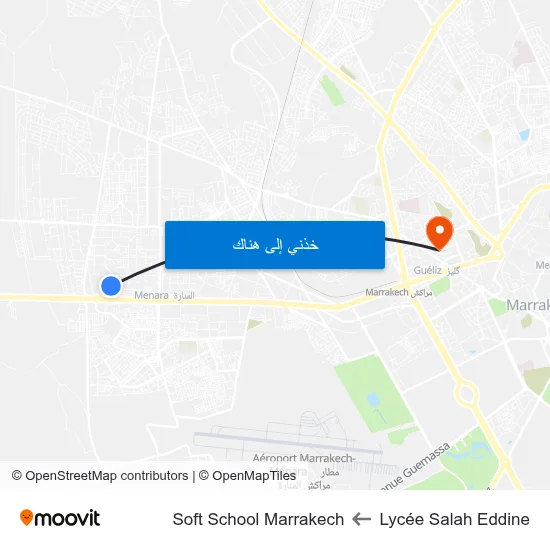 Lycée Salah Eddine to Soft School Marrakech map
