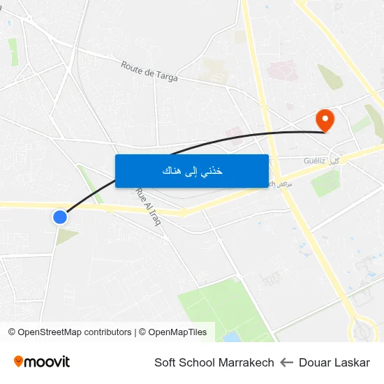 Douar Laskar to Soft School Marrakech map