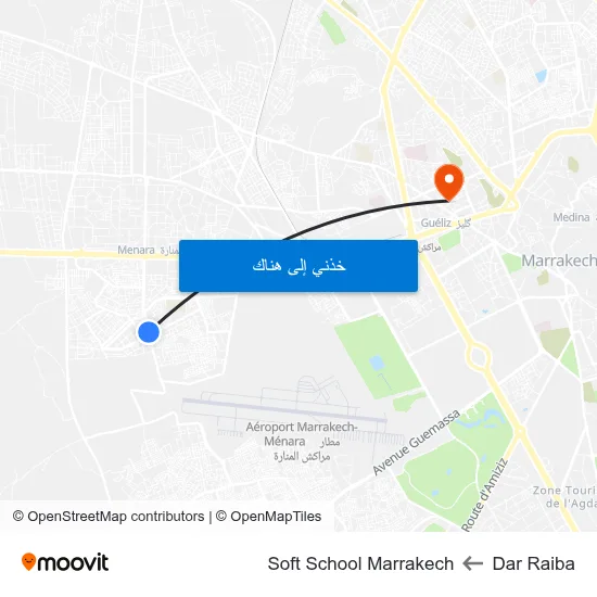 Dar Raiba to Soft School Marrakech map