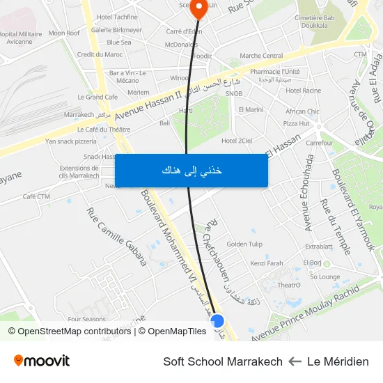 Le Méridien to Soft School Marrakech map