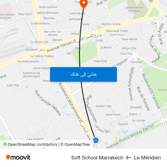 Le Méridien to Soft School Marrakech map