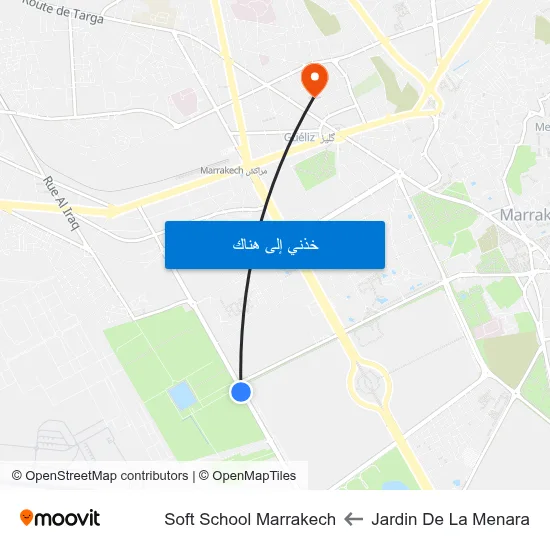 Jardin De La Menara to Soft School Marrakech map