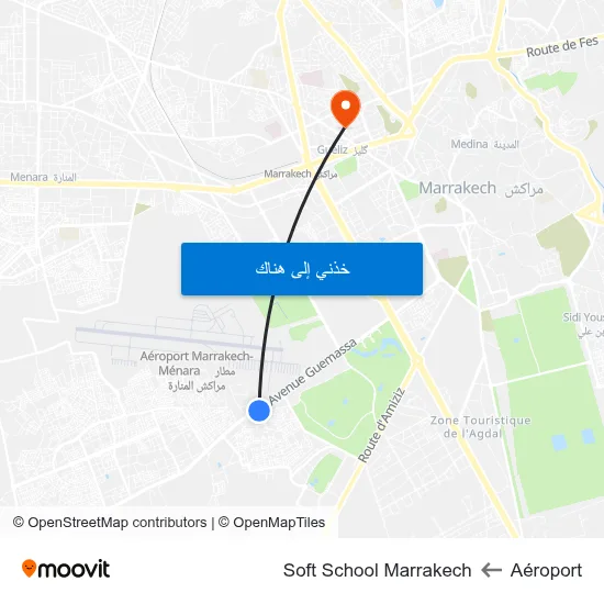 Aéroport to Soft School Marrakech map