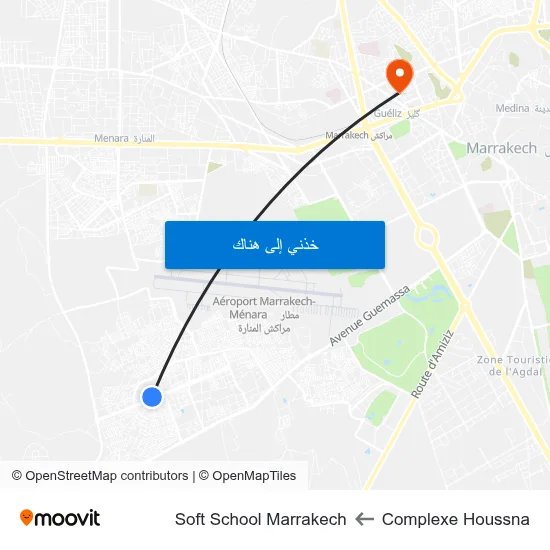 Complexe Houssna to Soft School Marrakech map