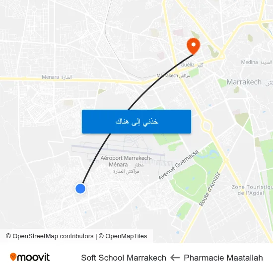 Pharmacie Maatallah to Soft School Marrakech map