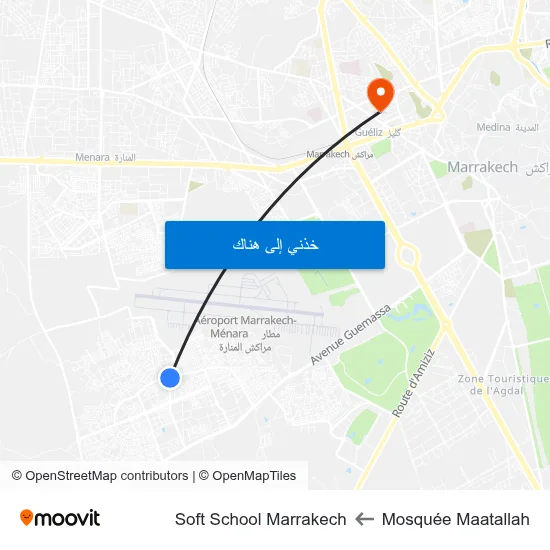 Mosquée Maatallah to Soft School Marrakech map