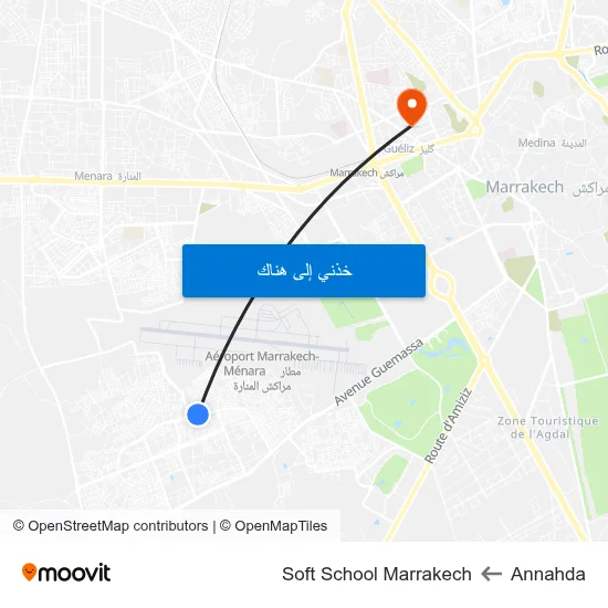 Annahda to Soft School Marrakech map