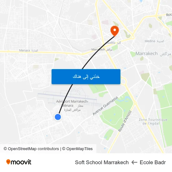 Ecole Badr to Soft School Marrakech map