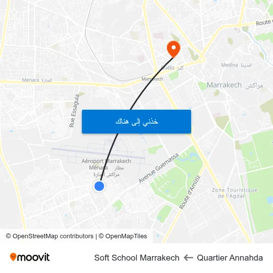 Quartier Annahda to Soft School Marrakech map