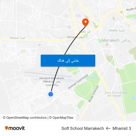 Mhamid 3 to Soft School Marrakech map