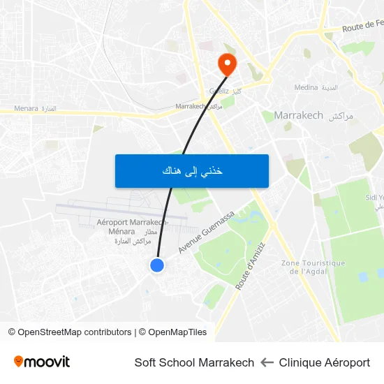 Clinique Aéroport to Soft School Marrakech map