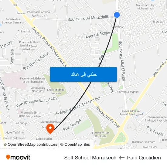 Pain Quotidien to Soft School Marrakech map